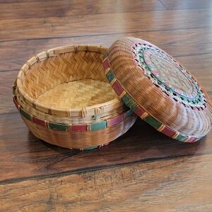Vintage Handcrafted Woven Basket with Lid